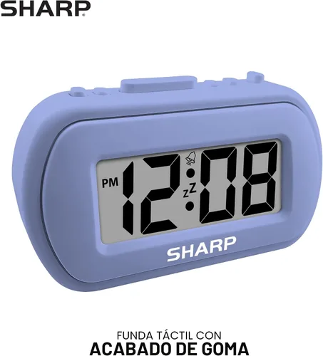 Vista 2 de Sharp - Reloj despertador con batería con funda suave al tacto y retroiluminación azul, lavanda