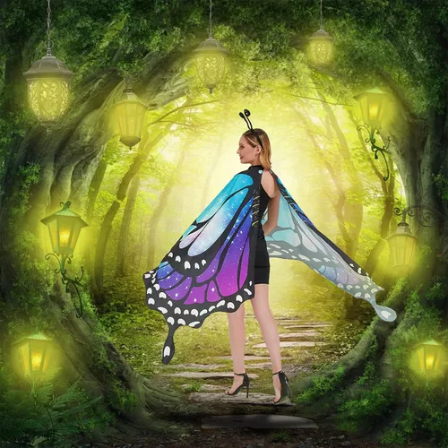 Vista 5 de Alas de mariposa para mujer, disfraz de mariposa de Halloween para mujer, disfraz de Halloween para mujer, capa de ninfa duendecillo
