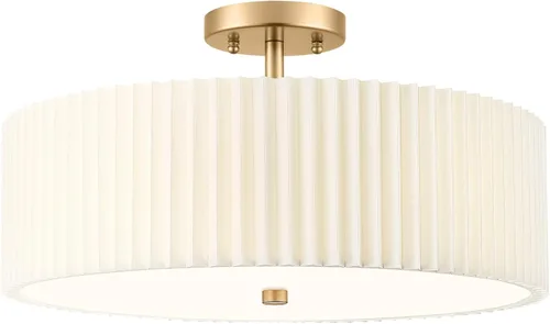 Vista 15 de Lámpara de Techo Semiempotrada Dorada, 3 Luces Accesorios de Iluminación de Techo de 12.5" con Pantalla de Tela en Forma de Flor, Luces de Tambor
