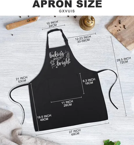 Vista 3 de Baking Spirits - Delantales brillantes para mujer con 2 bolsillos de Navidad, impermeable, ajustable, babero, cocina, barbacoa, delantal
