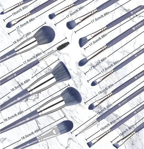 Vista 5 de Brochas de Maquillaje, HEYMKGO Juego de 16 Brochas de Maquillaje Profesionales Sintéticas para Base Difuminado Rubor Brochas Faciales, Kit de Azul