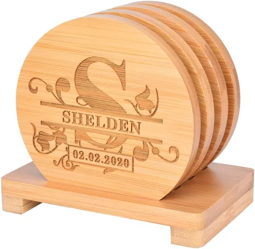 Vista 13 de Posavasos personalizados, posavasos grabados personalizados, posavasos de bambú para bebidas, posavasos de monograma con soporte, grandes regalos