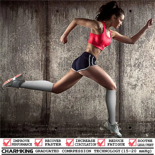 Vista 2 de CHARMKING - Calcetines de compresión para mujeres y hombres (3 pares), 15-20 mm Hg, el mejor apoyo para atletismo, running o ciclismo, mejora