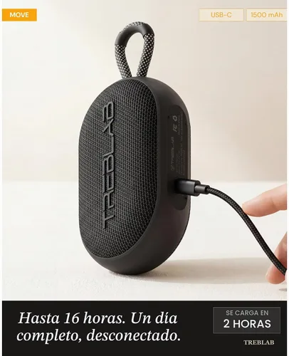 Vista 6 de TREBLAB HD-Go - Ultra Portable Hand Held Speaker with Clip, 16H Playtime Potencia de 7 W con graves, IPX7 impermeable, micrófono integrado, compacto