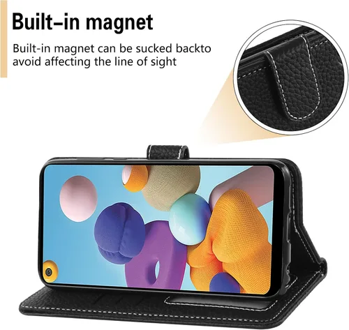 Vista 4 de Asuwish Funda de teléfono para Samsung Galaxy A21 con protector de pantalla de vidrio templado y cubierta para cartera, soporte para tarjetas