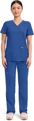 Vista 5 de Workwear Revolution WW610 - Ropa quirúrgica con estilo cruzado falso para mujer, elástica, suave y de fácil cuidado