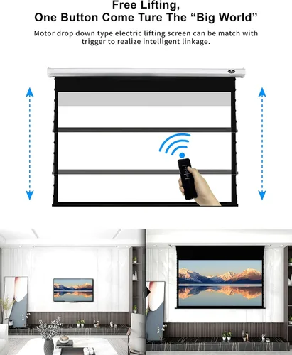 Vista 4 de VIVIDSTORM-Pantalla tensada de lujo, proyector de pantalla desplegable de tensión motorizada perforado transparente acústicamente blanco, cine