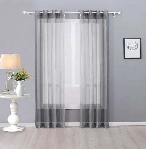 Vista 4 de Interior Trends Ariana - Juego de 2 cortinas de gasa transparente totalmente cosida con ojales (63 pulgadas de largo, beige)