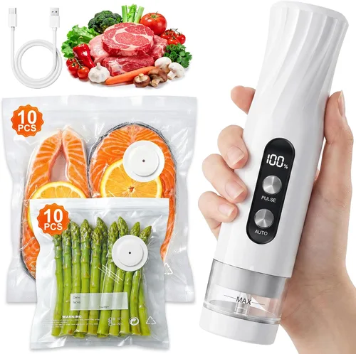 Vista 11 de RIWUSI 30 bolsas selladoras al vacío reutilizables para alimentos con válvula de aire y 10 clips de sellado, pequeñas (8.2 x 8.7 pulgadas), bolsas