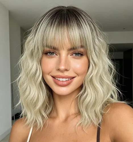 Vista 24 de Peluca negra con flequillo para mujeres negras, cabello rizado y ondulado de 14 pulgadas Negro