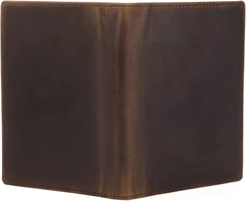 Vista 4 de Polare - Cartera de viaje de cuero de grano completo, plegable, funcional, delgada, con bloqueo RFID, soporte para pasaporte para hombres, Marrón