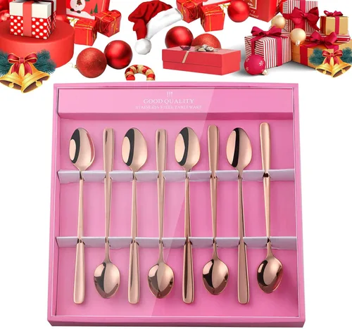 Vista 24 de YDware - Juego de cucharas de té helado de mango largo, cucharas doradas de cambio gradual de 7.87 pulgadas, cucharas de cóctel de acero inoxidable