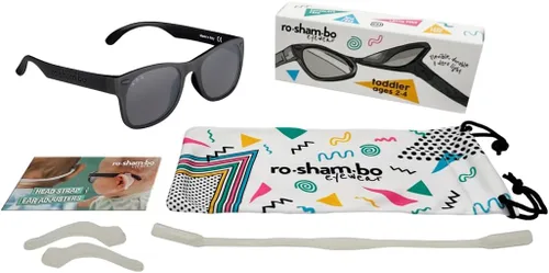 Vista 2 de ROSHAMBO - Lentes de sol irrompibles para niños y niñas de 2 a 4 años con correa sin bisfenol A, lentes polarizados, ensamblados en Estados Unidos