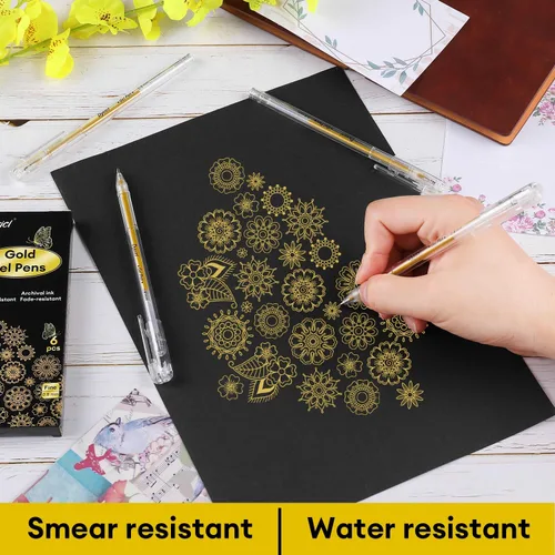 Vista 4 de Dyvicl Bolígrafos de gel dorados metálicos, bolígrafos finos de 0.031 in, tinta de gel, bolígrafos de gel metálicos para dibujo de papel negro