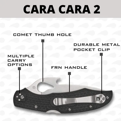 Vista 4 de Spyderco Cara Cara 2 CombinationEdge - Cuchillo ligero con abridor Emerson, mango FRN y hoja de acero 8Cr13MoV completamente plana - BY03PSBK2W