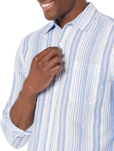 Vista 4 de Tienda Essentials Camisa de algodón de lino de manga larga ajustada para hombre