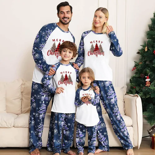 Vista 2 de Conjunto de pijamas familiares de Navidad a juego, con estampado de leopardo, a cuadros, para árbol de Navidad, pijamas de Navidad para la familia
