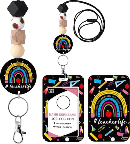 Vista 29 de Cordones para Profesores para Tarjetas de Identificación - Llavero Bohemio de Silicona con Cuentas Separables, Accesorios para Mujeres, Lindo
