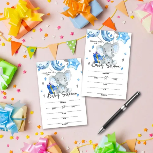 Vista 5 de Ggjgrpx Invitación de fiesta de baby shower de elefante para celebrar la futura mamá, invitación de baby shower para niños y niñas, 20 de una sola