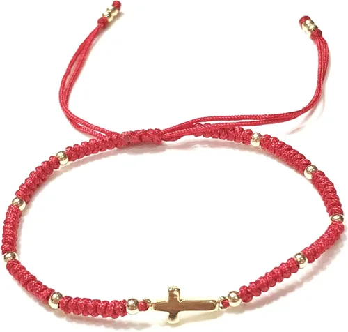 Vista 2 de Pulsera de cruz pequeña para mujer, pulsera de cuerda roja de protección