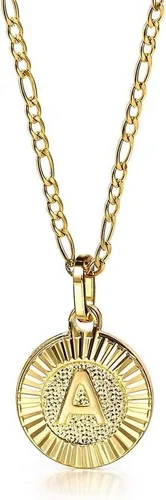 Vista 2 de Trendsmax Collar con inicial para mujer, chapado en oro, con dije de letra redonda, cadena A-Z Figaro