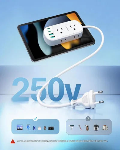Vista 7 de LENCENT Adaptador de enchufe de viaje europeo con estuche, adaptador