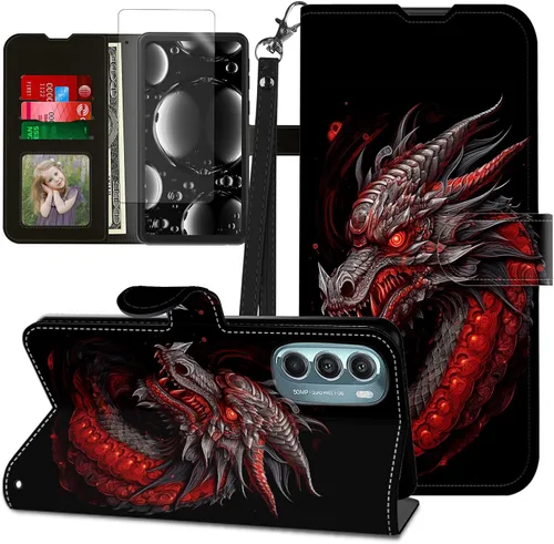 Vista 176 de Funda para Motorola Edge 2022 con protector de pantalla, soporte y tarjetero y correa para la muñeca, funda magnética para Moto Edge 2022 5G UW Lobo