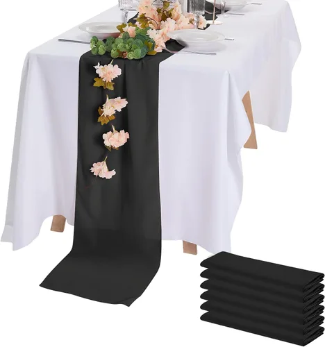 Vista 3 de Peomeise Paquete de 6 caminos de mesa de gasa de 14 x 108 pulgadas, camino de boda transparente, romántica tela negra para decoración de boda, baby