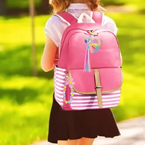 Vista 3 de PinkSheep Llaveros para niñas y mujeres, 2 llaveros personalizados, mochila para automóvil, llavero de flores, accesorios