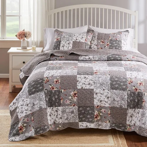Vista 2 de Barefoot Bungalow GL-1812AMST Giulia - Juego de edredón individual, color gris