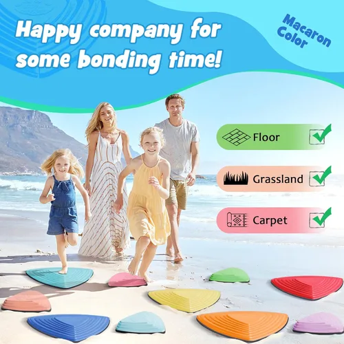 Vista 4 de Stepping Stones para niños, 10 juguetes sensoriales antideslizantes, juego interior y exterior que promueve el equilibrio, la coordinación