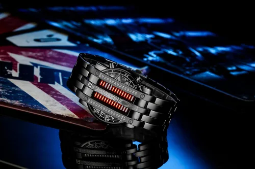 Vista 4 de Reloj de pulsera digital para hombre MASTOP, estilo matriz binaria, LED azul, clásico, creativo, de moda, enchapado en negro