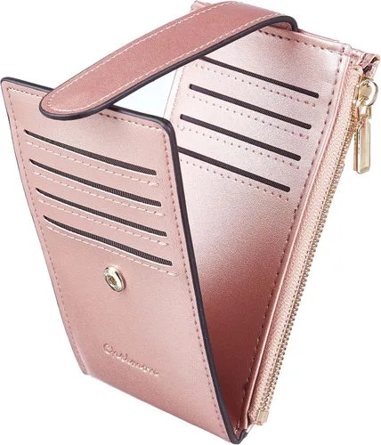 Vista 28 de Chelmon Cartera de mujer delgada con bloqueo RFID, billetera plegable con varios compartimientos para tarjetas con bolsillo con cremallera, Beige