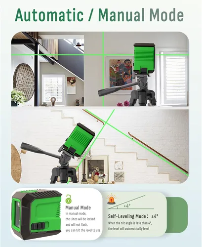 Vista 2 de Nivel láser con trípode de 50 pulgadas, nivel láser de línea cruzada autonivelante de 360°, herramienta niveladora de línea horizontal y vertical