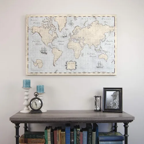 Vista 2 de Mapa de viaje del mundo Push Pin - Vintage rústico - Fabricado en Ohio, Estados Unidos