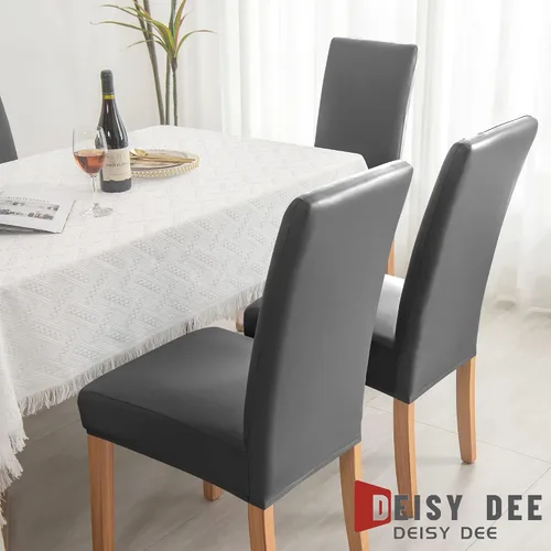 Vista 6 de Deisy Dee Fundas de cuero impermeables para sillas de comedor Parson (4, negro)