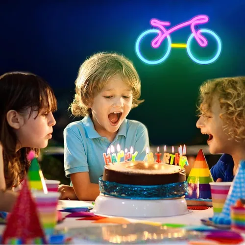 Vista 3 de ENUOLI Letreros de neón para bicicleta para decoración de pared, luces de neón de bicicleta para dormitorio, luz LED para bicicleta con USB