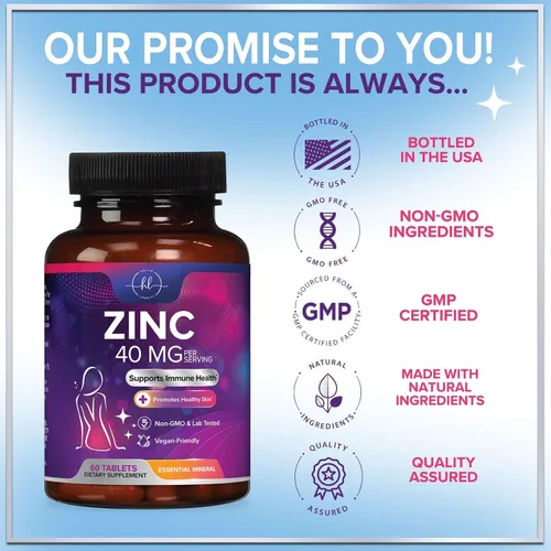 Vista 4 de Suplementos de zinc de 40 mg – Apoyo inmunológico de alta potencia y suplemento antioxidante – El mejor suplemento de zinc para la salud de la piel