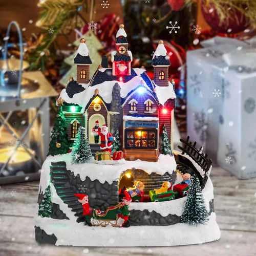 Vista 11 de WONDER GARDEN Casas de Pueblo de Navidad, Casa de Jengibre Iluminada Musicalmente con Edificios Navideños Coleccionables y Tren en Movimiento