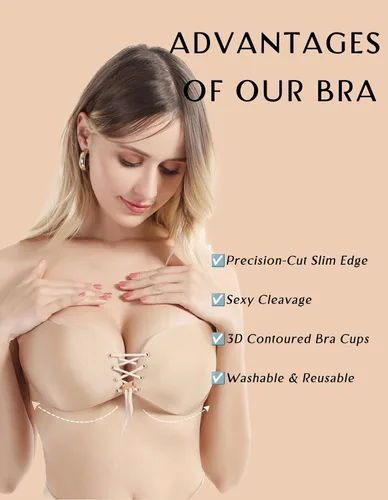 Vista 2 de Brasier push-up adhesivo sin tirantes, sin espalda, 2 pares, brasier invisible