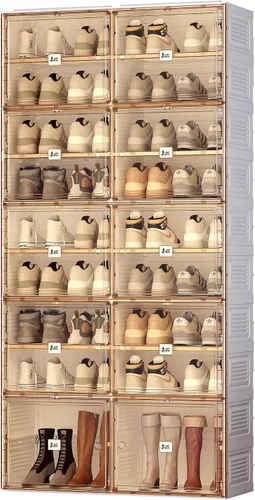 Vista 12 de ANTBOX Organizador portátil de estante para zapatos para armario y entrada, gabinete de almacenamiento de zapatillas apilable con puerta magnética