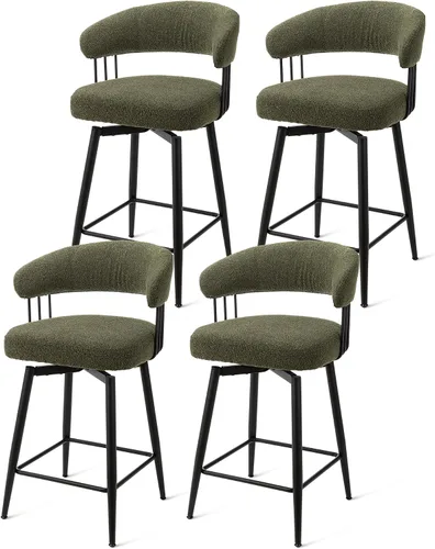 Vista 18 de Glitzhome Juego de 2 taburetes de bar giratorios de 31.5 pulgadas de altura de asiento, modernos taburetes de bar de tela verde cazador de mediados