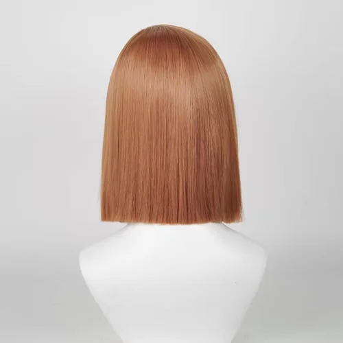 Vista 6 de Wiggy Mermaid Peluca corta de color naranja, peluca de pelo recto de jengibre para mujer Short Orange Side Part Anime Cosplay Hair Wig for Halloween