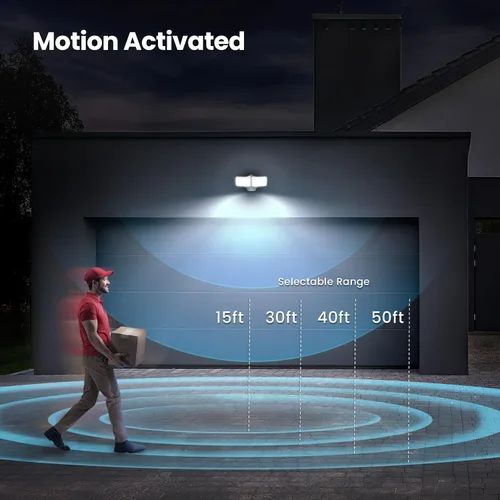 Vista 4 de Feit Electric Luz de inundación LED con sensor de movimiento, luz de seguridad de doble cabezal de 2000 lúmenes, 5CCT (2700K-6500K), luz al aire