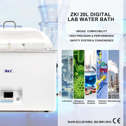 Vista 2 de ZKI Baño de Agua de Laboratorio de 20L, Baño de Agua Termostático de Laboratorio de 1500W, Precisión de ±0.2°C y Resolución de 0.1°C, 14 Módulos