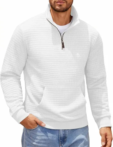 Vista 20 de COOFANDY - Sudadera con capucha para hombre, manga larga, con cremallera de un cuarto, estilo sarga casual, con bolsillo Verde militar