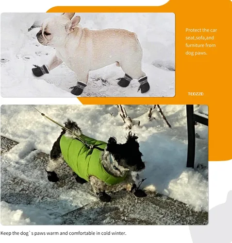 Vista 5 de Botas de nieve para perro, botas de nieve para perros de invierno, botas y protector de patas, botines cálidos para cachorros con tira reflectante