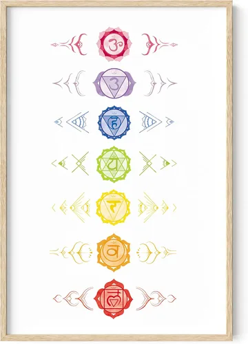 Vista 63 de HAUS AND HUES Póster de chakras, arte de pared zen espiritual, decoración de meditación, tabla de 7 chakras (marco beige, 12 x 16)