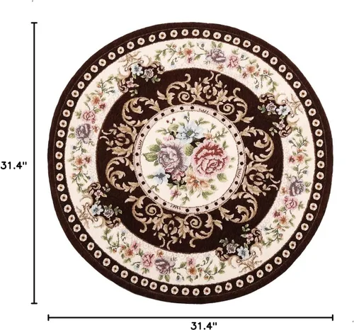 Vista 3 de Alfombra redonda floral de 2.6 pies, clásica, antideslizante, lavable a máquina, alfombra de cocina sostenible, alfombra tradicional para sala