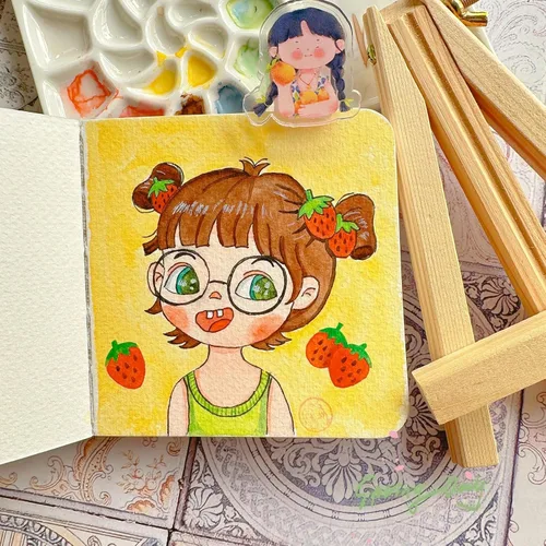 Vista 5 de Cuaderno de dibujo de acuarela portátil, papel de acuarela de grano fino de 10.58 ozm, cuaderno de dibujo de viaje, cuaderno de bocetos